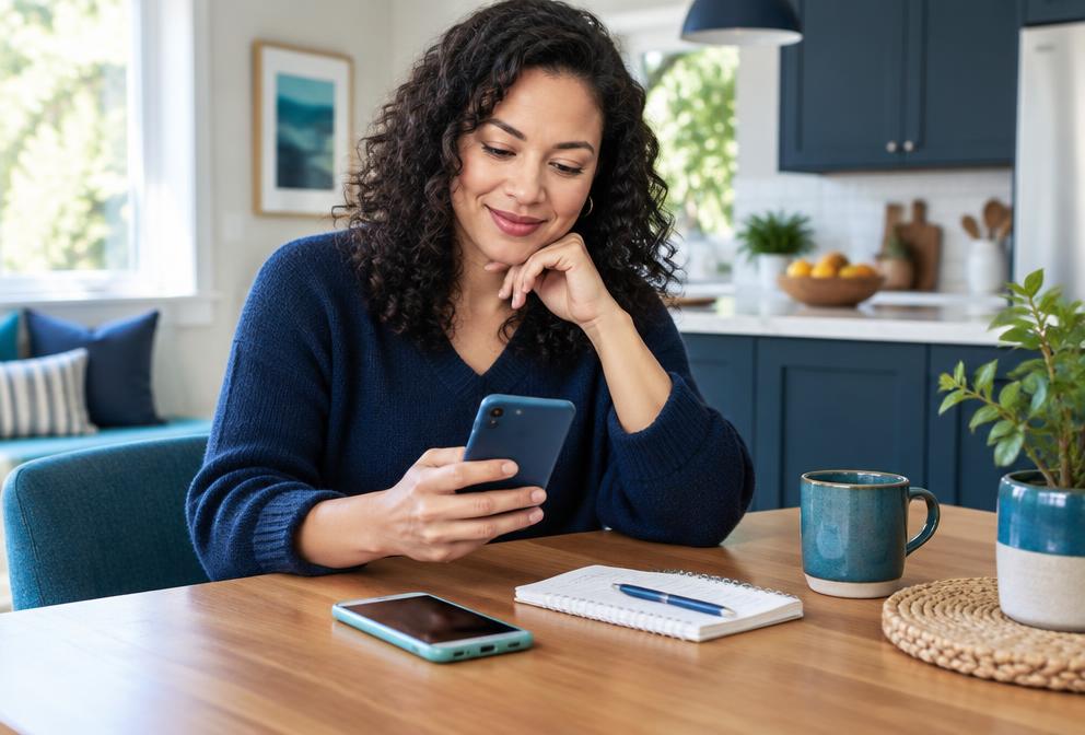 A customer comparing mobile service options on a smartphone at home